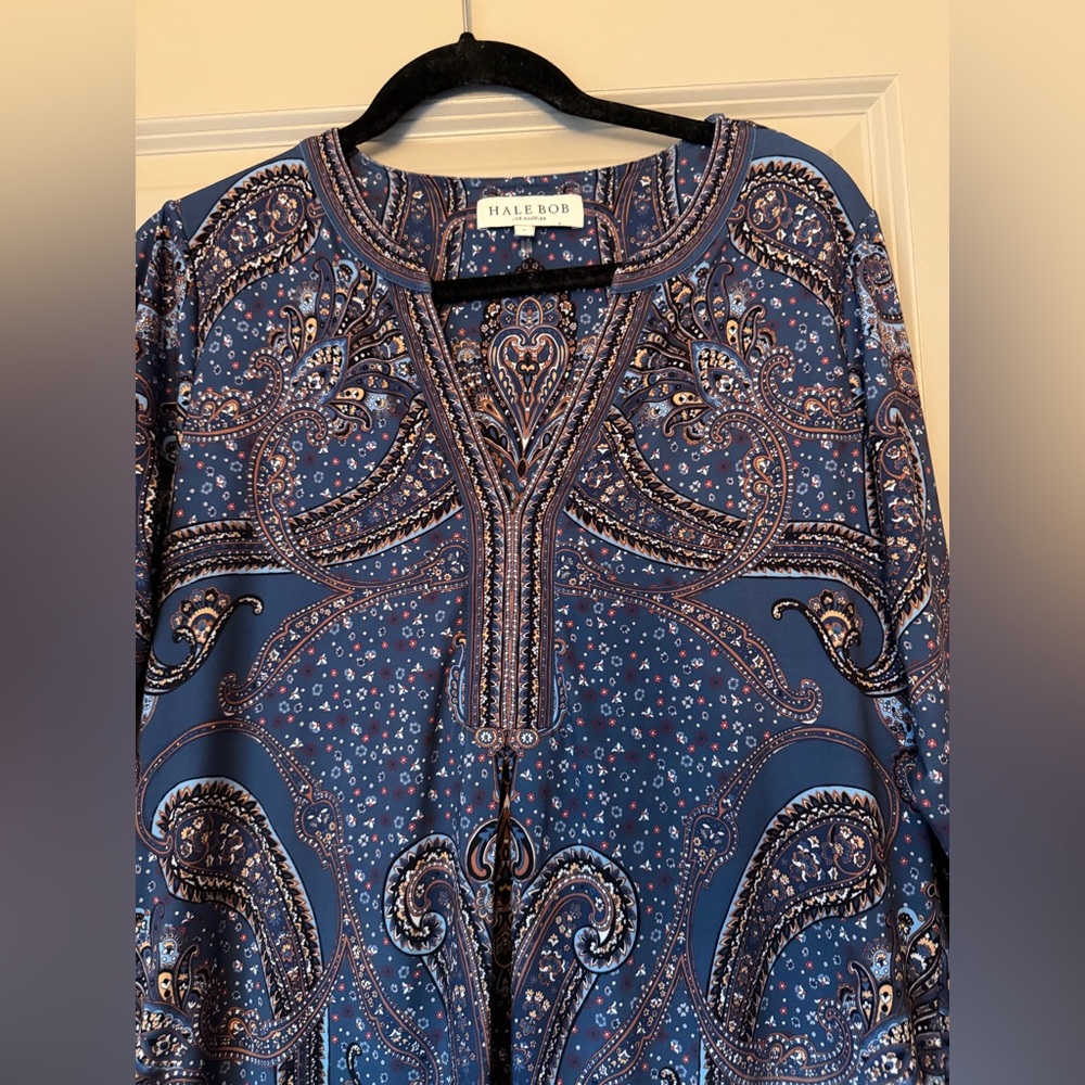 Hale Bob Navy and Brown Paisley Long Sleeve Dress - Picture 3 of 9